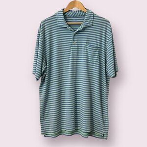 Peter Millar Seaside Wash Periwinkle Seafoam Striped Golf Polo Shirt Size XL